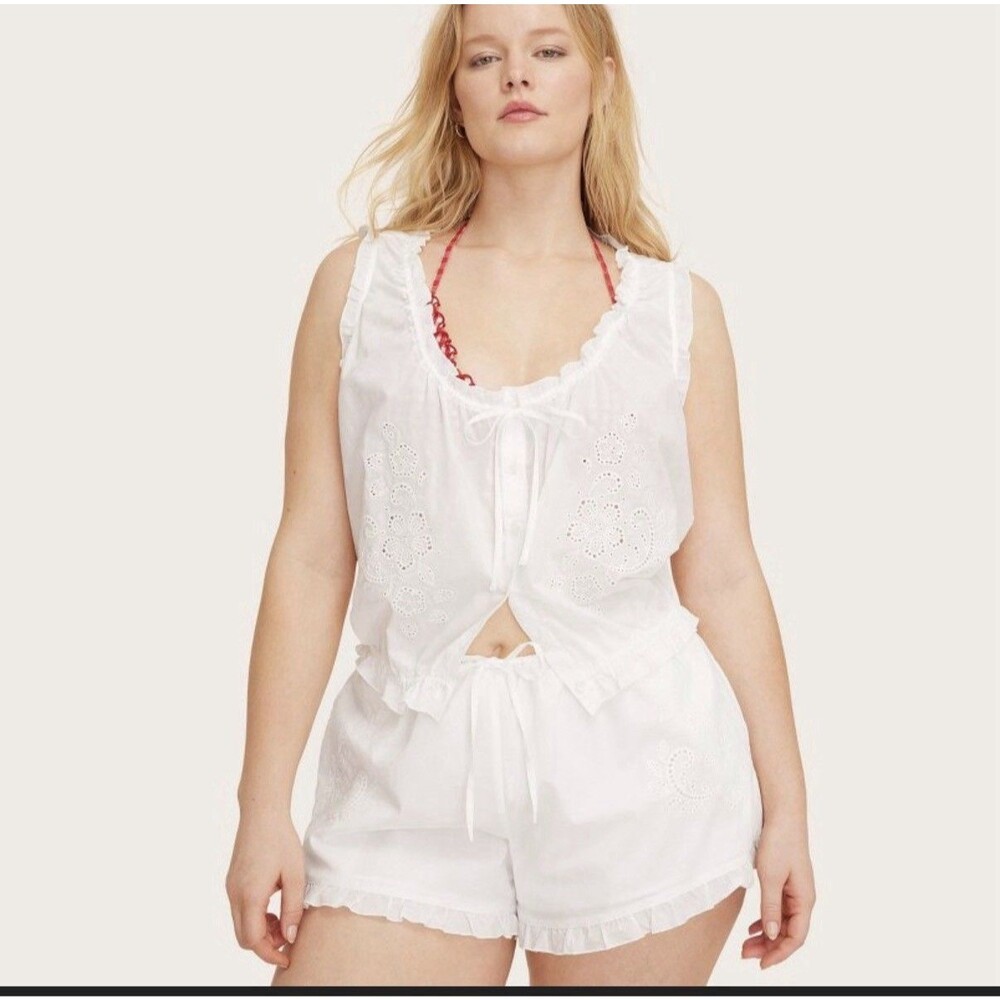 PARKE X Target White Cotton Sleeveless Ruffle Floral Blouse Size S & Shorts Set